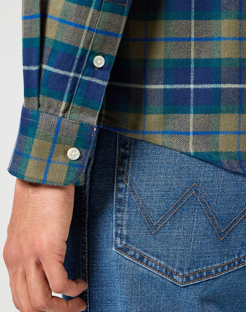 Wrangler Men's 1 Pocket Flannel Shirt In Dusty Olive